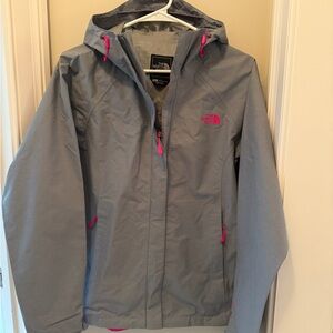 The North Face Women's Gray Rain Jacket with Pink Accents